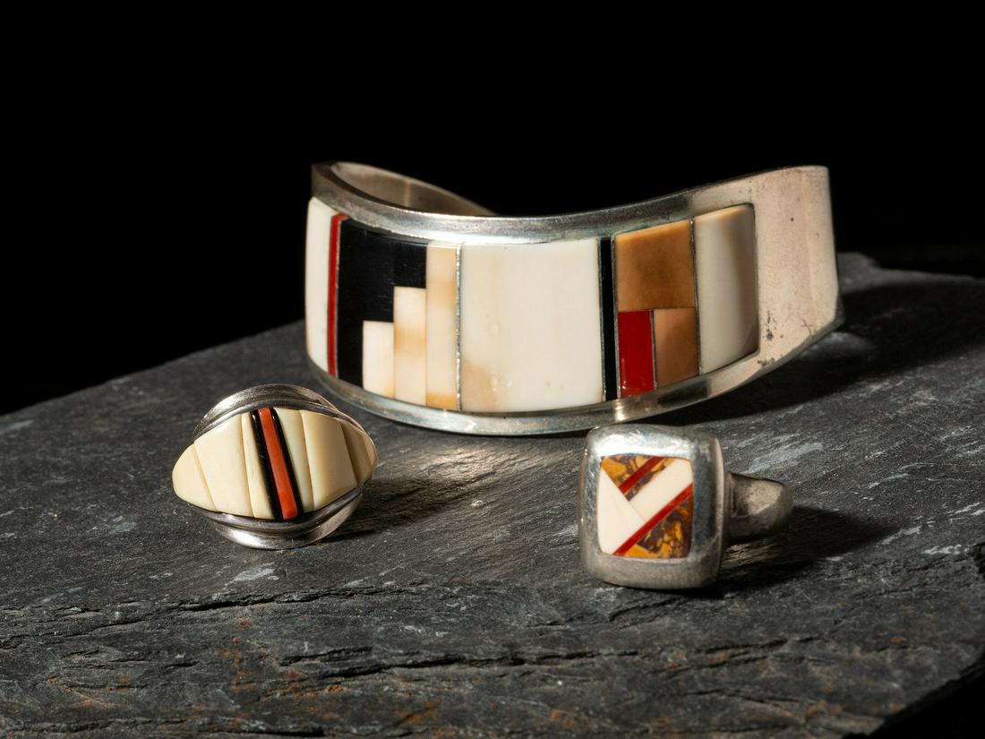 Wayne Muskett (Diné, 21st century) Sterling Silver and Mosaic Inlay Cuff Bracelet, PLUS (1 of 4)