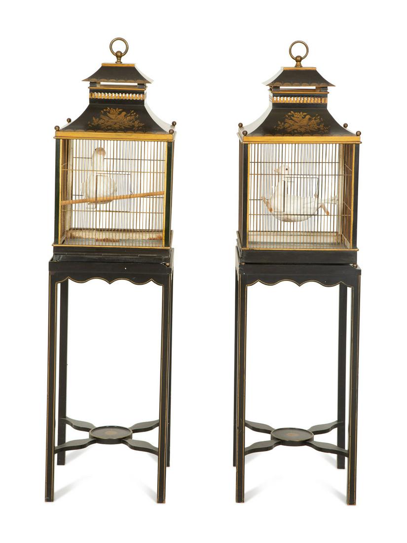 A Pair of Regency Style Tole Birdcages on Stands (1 of 6)
