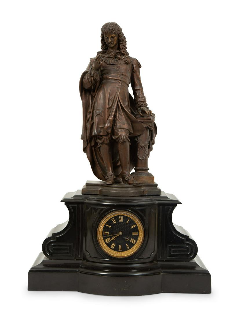 A French Black Marble and Cast Metal Figural Mantel Clock (1 of 5)