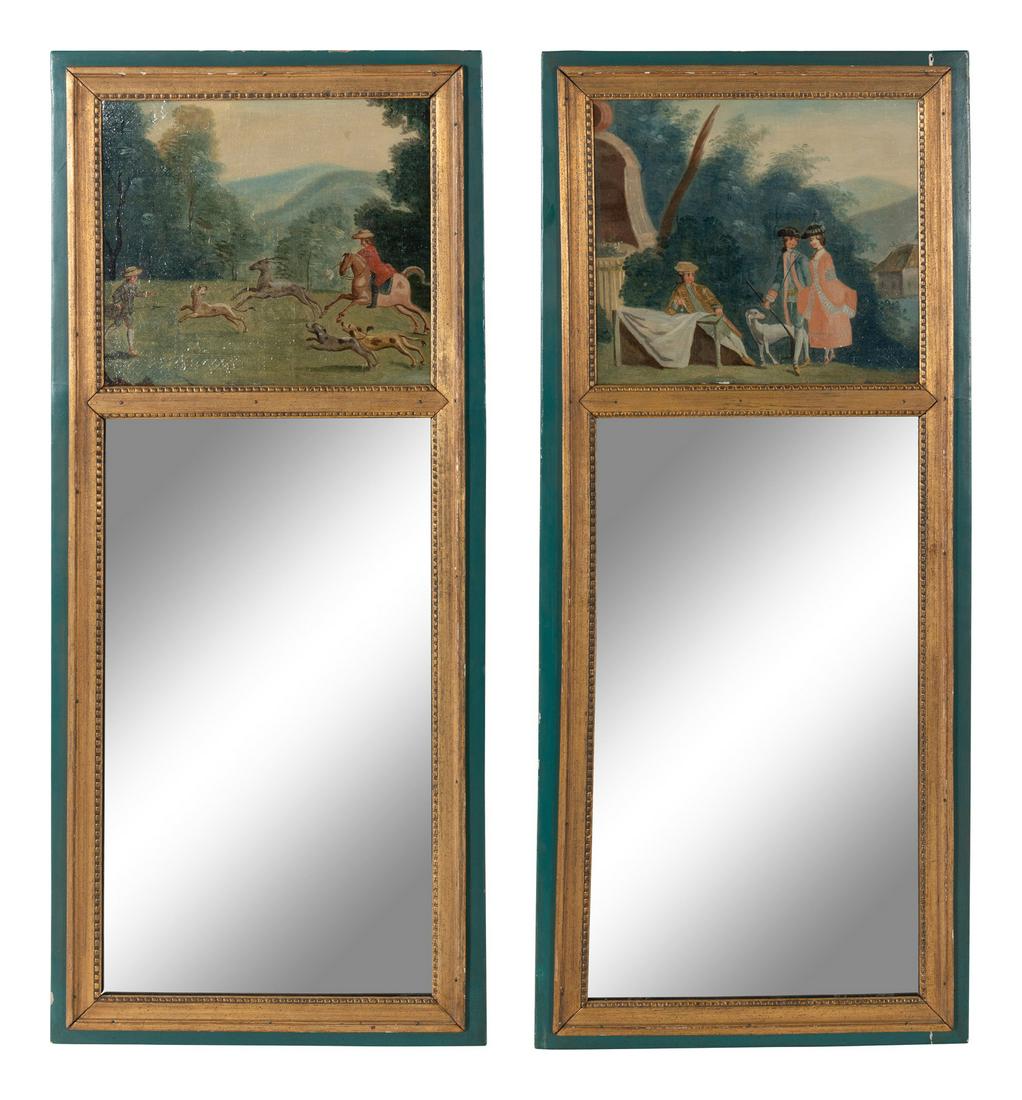 A Pair of Painted Mirrors: A Pair of Painted Mirrors 19th Century Height 48 x width 20 1/2 inches. This lot is located in Chicago. Property from a Private Collection Condition Condition reports a