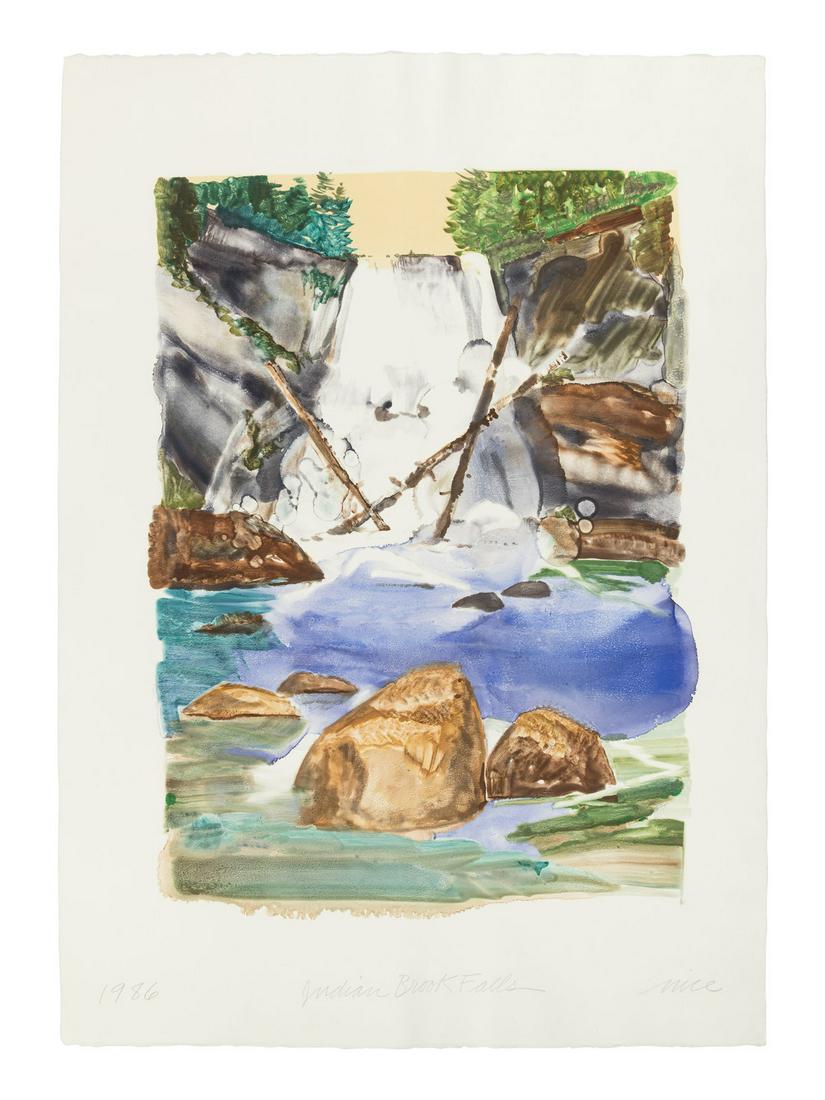 Don Nice (American, 1932-2019) Indian Brook Falls, 1986: Don Nice (American, 1932-2019) Indian Brook Falls, 1986 watercolor on paper signed Nice, titled and dated 31 1/4 x 22 inches. This lot is located in Chicago. Property from a Private Ar