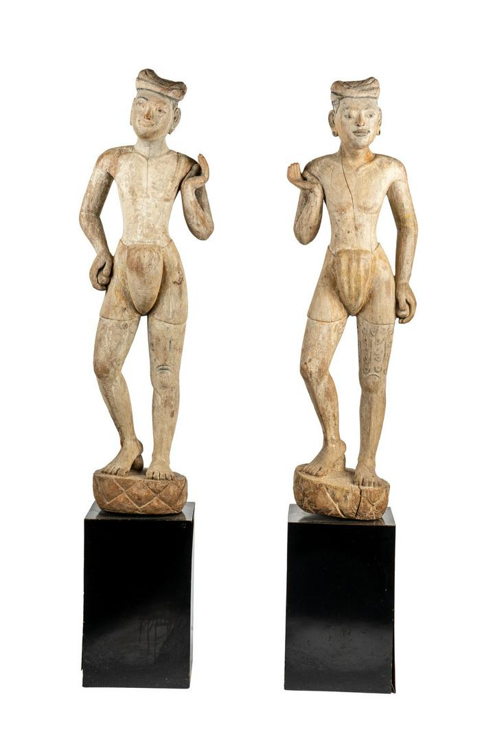 A Pair of Burmese Mandalay Carved and Painted Wood Figures (1 of 3)