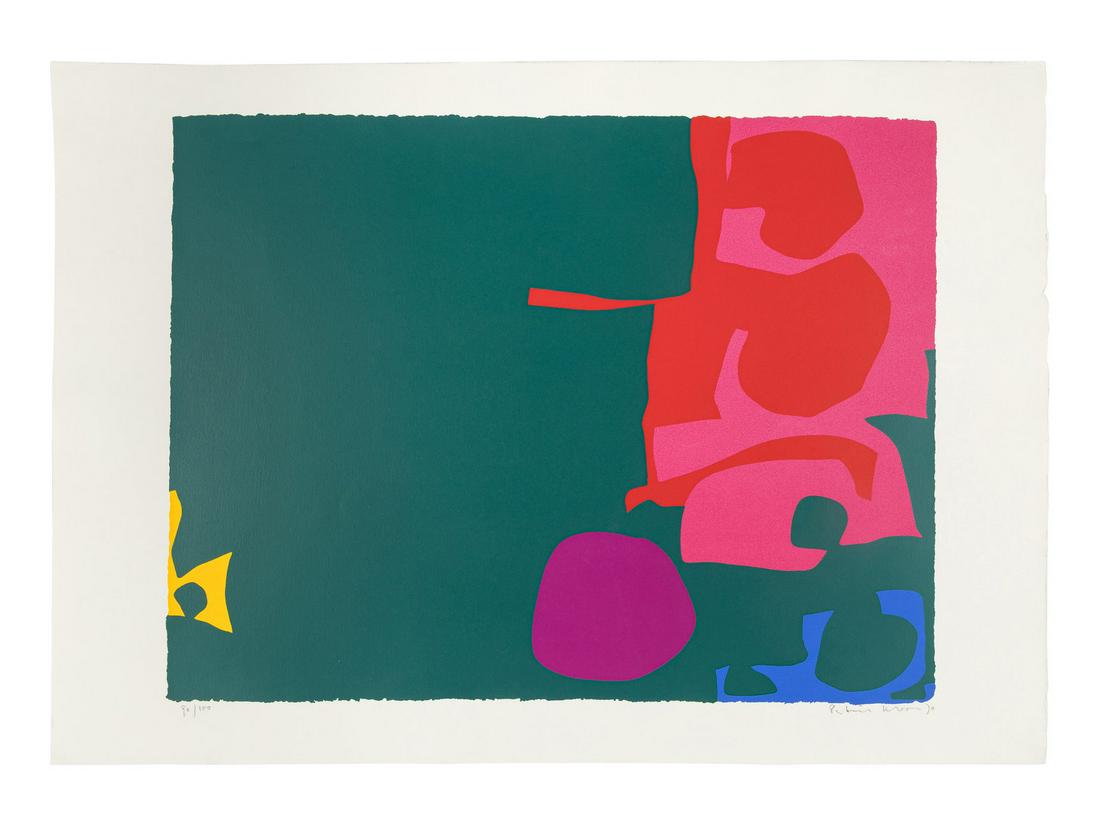 Patrick Heron (British, 1920-1999) Interlocking Scarlet and Pink in Deep Green, 1970: Patrick Heron (British, 1920-1999) Interlocking Scarlet and Pink in Deep Green, 1970 screenprint signed, titled, dated, and numbered 90/100 in pencil 23 5/8 x 30 7/8 inches. Sold to Benefit the Acquis