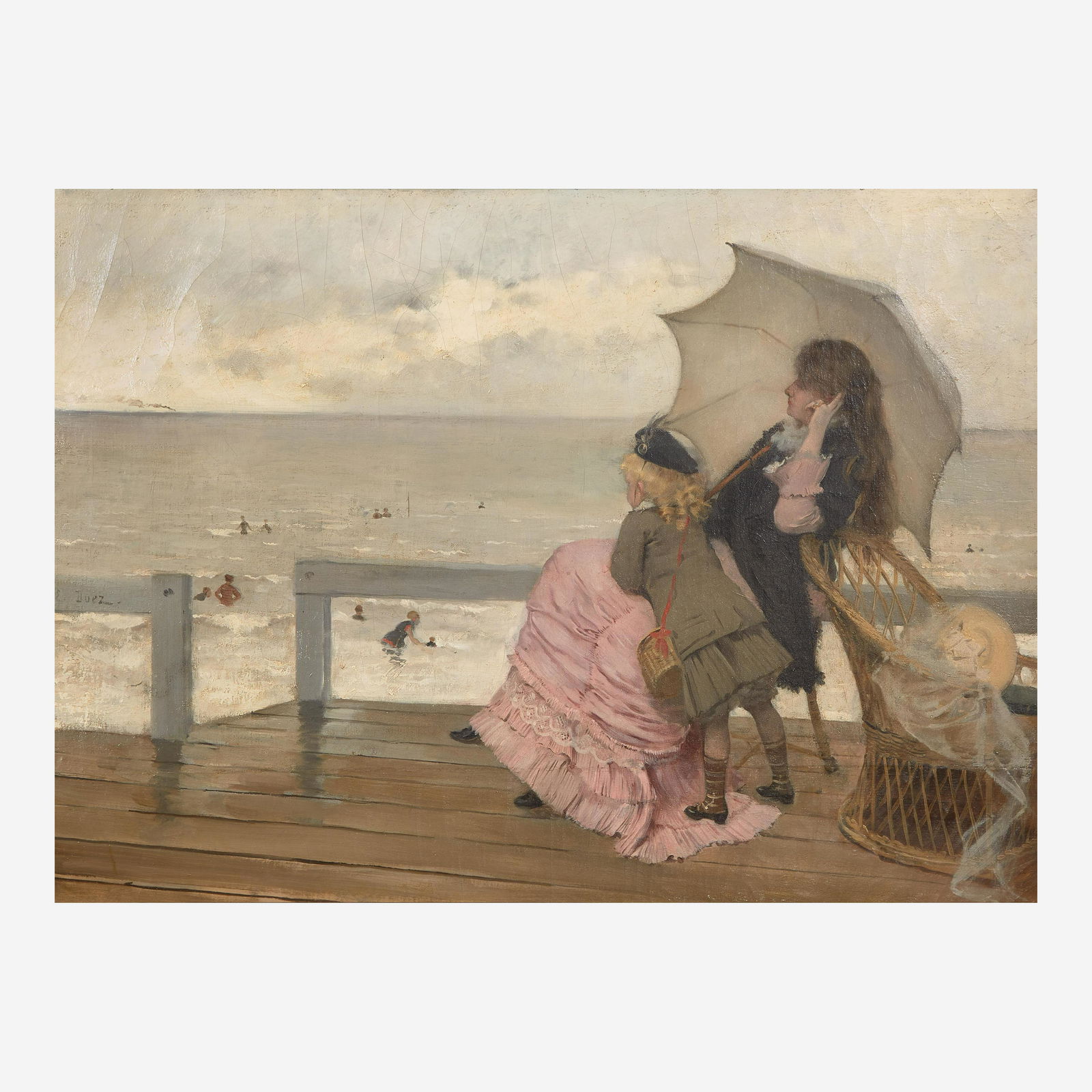 Ernest-Ange Duez (French, 1843–1896) Bord de Mer: Ernest-Ange Duez (French, 1843–1896) Bord de Mer Signed 'E. Duez' center left (on the banister), oil on canvas17 1/2 x 24 1/8 in. (44.5 x 61.3cm) Qty: (1) Provenance Private Collectio