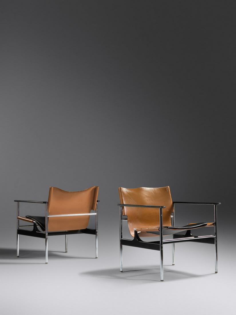 Charles Pollock (American, 1930-2013) Pair of Sling Chairs, model 657  Knoll International, USA (1 of 2)
