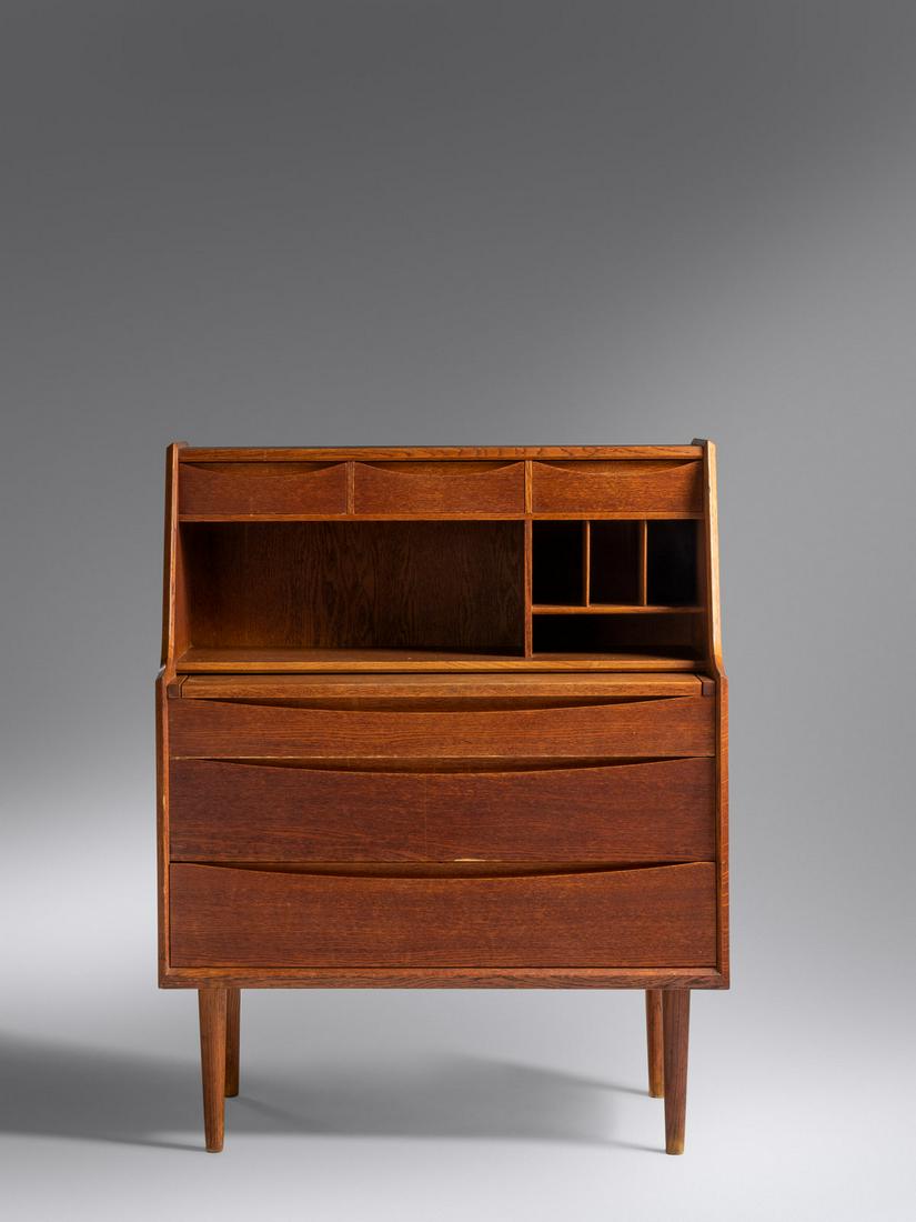 Arne Vodder (Danish, 1926-2009) Cabinet/Secretary/Vanity Sibast, Denmark: Arne Vodder (Danish, 1926-2009) Cabinet/Secretary/Vanity Sibast, Denmark oak, mirror glass with retailer's plaque 'Illums Bolighus Kobenhavn' H 42 1/2 x W 33 1/2 x D 18 inches.