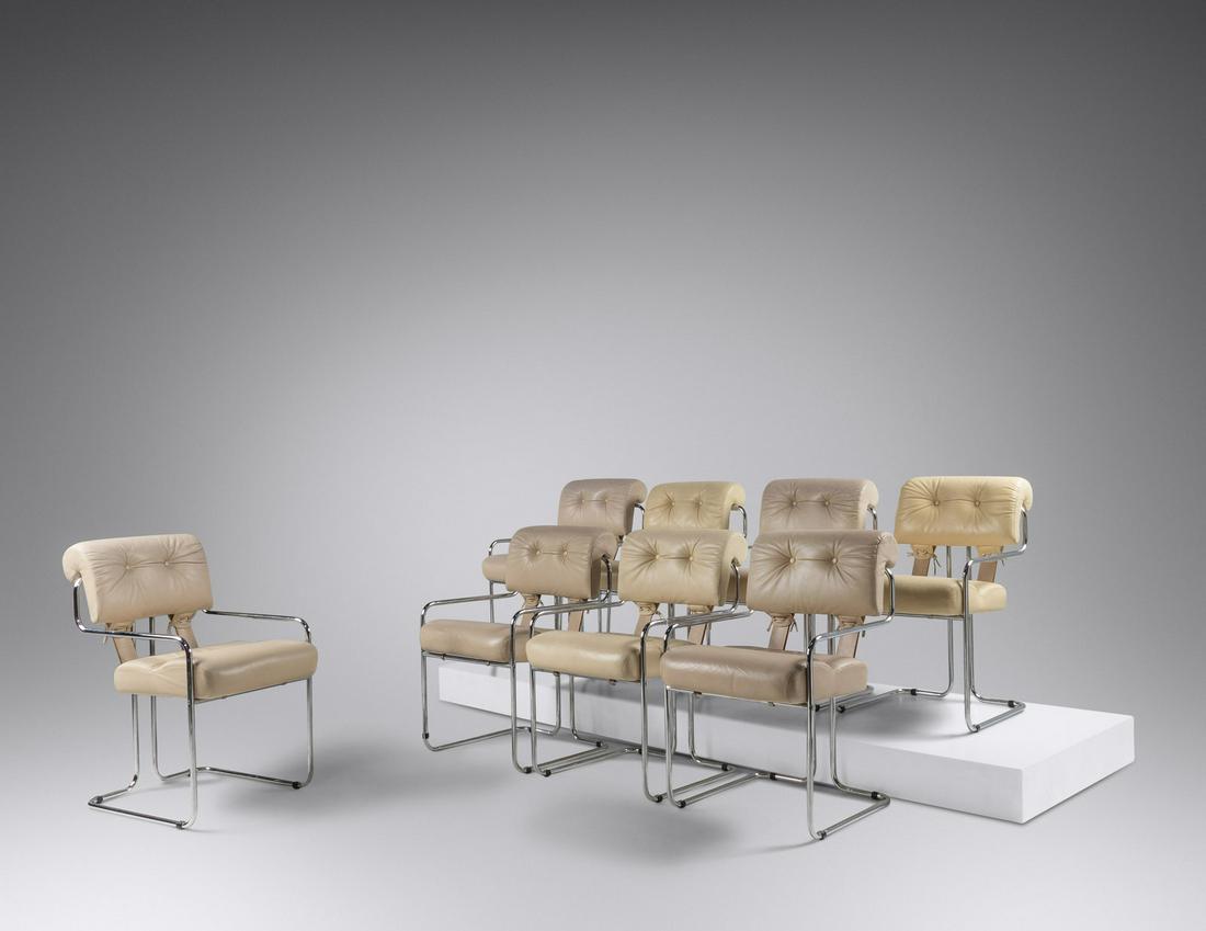 Guido Faleschini (Italian, 20th Century) Set of Eight Tucroma Dining Chairs Mariani, Italy: Guido Faleschini (Italian, 20th Century) Set of Eight Tucroma Dining Chairs Mariani, Italy leather, chrome-plated tubular steel with manufacturer's labels H 32 x W 20 1/2 x D 25 inches.