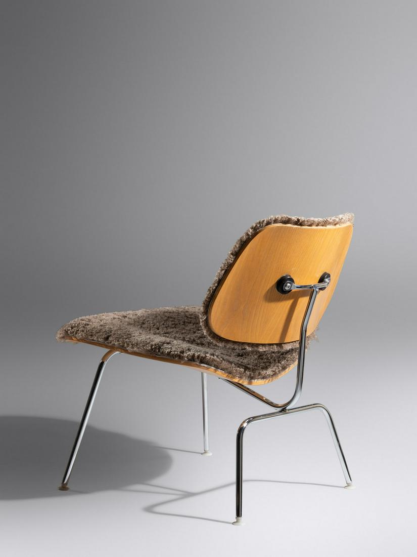 Charles and Ray Eames (American, 1907-1978 | American, 1912-1988) LCM, c. 2010 Herman Miller, USA: Charles and Ray Eames (American, 1907-1978 | American, 1912-1988) LCM, c. 2010 Herman Miller, USA ash plywood, chrome-plated steel, rubber, upholstery with manufacturer's label H 27 x W 22 x D 25 1/4