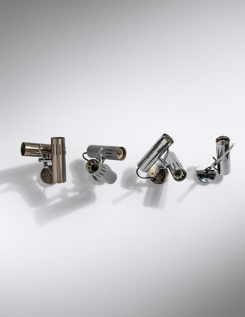 Alain Richard (French, 1926-2017) Collection of Four Architectural Lighting Elements Disderot,: Alain Richard (French, 1926-2017) Collection of Four Architectural Lighting Elements Disderot, France chrome-plated steel aluminum H 11 x W 6 x D 6 1/4 inches.