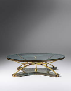 Arturo Pani (Mexican, 1915-1981) Coffee Table, c. 1960 Talleres Chacon, Mexico: Arturo Pani (Mexican, 1915-1981) Coffee Table, c. 1960 Talleres Chacon, Mexico bronze, glass, mirrored glass H 15 x Diameter 51 1/2 inches.