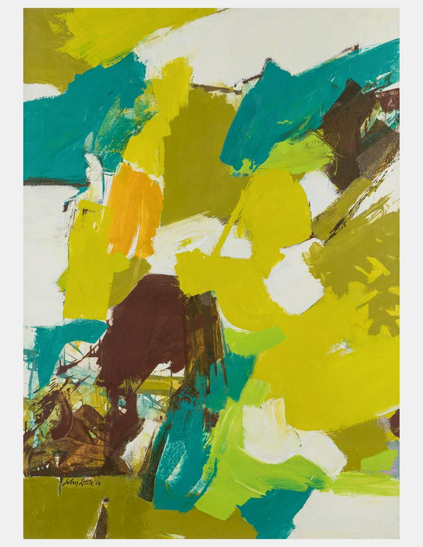 John Little (American, 1907-1984) Double Play, 1963: John Little (American, 1907-1984) Double Play, 1963 oil on canvas signed John Little and dated (lower left); signed, dated and titled (verso) 51 1/4 x 36 inches. Provenance: Estate of the Artist McCor