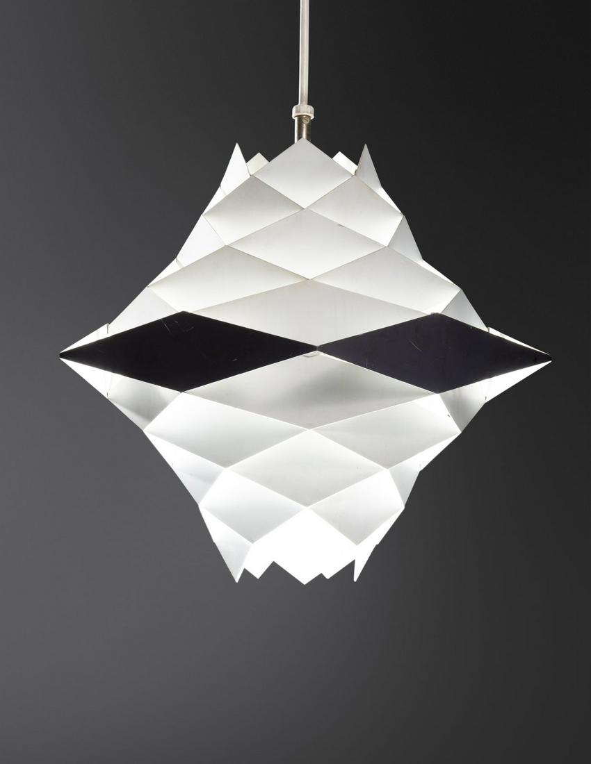 Preben Dal (1929-1980) Symfoni Pendant Lamp, 1960 Hans Folsgaard, Denmark: Preben Dal (1929-1980) Symfoni Pendant Lamp, 1960 Hans Folsgaard, Denmark enameled steel with manufacturer's labels H 14 x Diameter 13 inches.