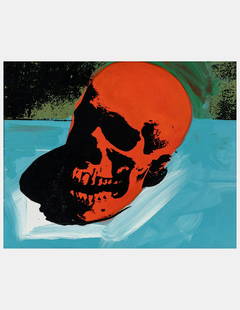 Charles Lutz (American, b. 1982) Red Skull, 2007: Charles Lutz (American, b. 1982) Red Skull, 2007 acrylic and silkscreen on canvas signed Charles Lutz, titled, dated and stamped Andy Warhol Art DENIED (verso) 15 x 18 3/4 inches. Provenance: C24 Gall