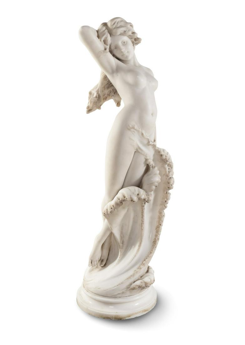 Adolfo Cipriani (Italian, 1880-1930): Adolfo Cipriani (Italian, 1880-1930) A Nymph Among Waves carved white marble signed A. Cipriani Height overall 47 inches. This lot is located in Chicago. Property from the Collection of Mr. Dayne Hopk