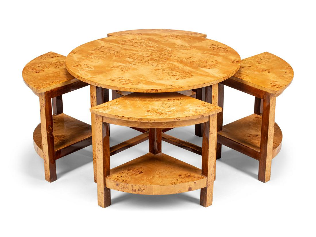 A Continental Burl Birch Five-Piece Low Nesting Table (1 of 5)