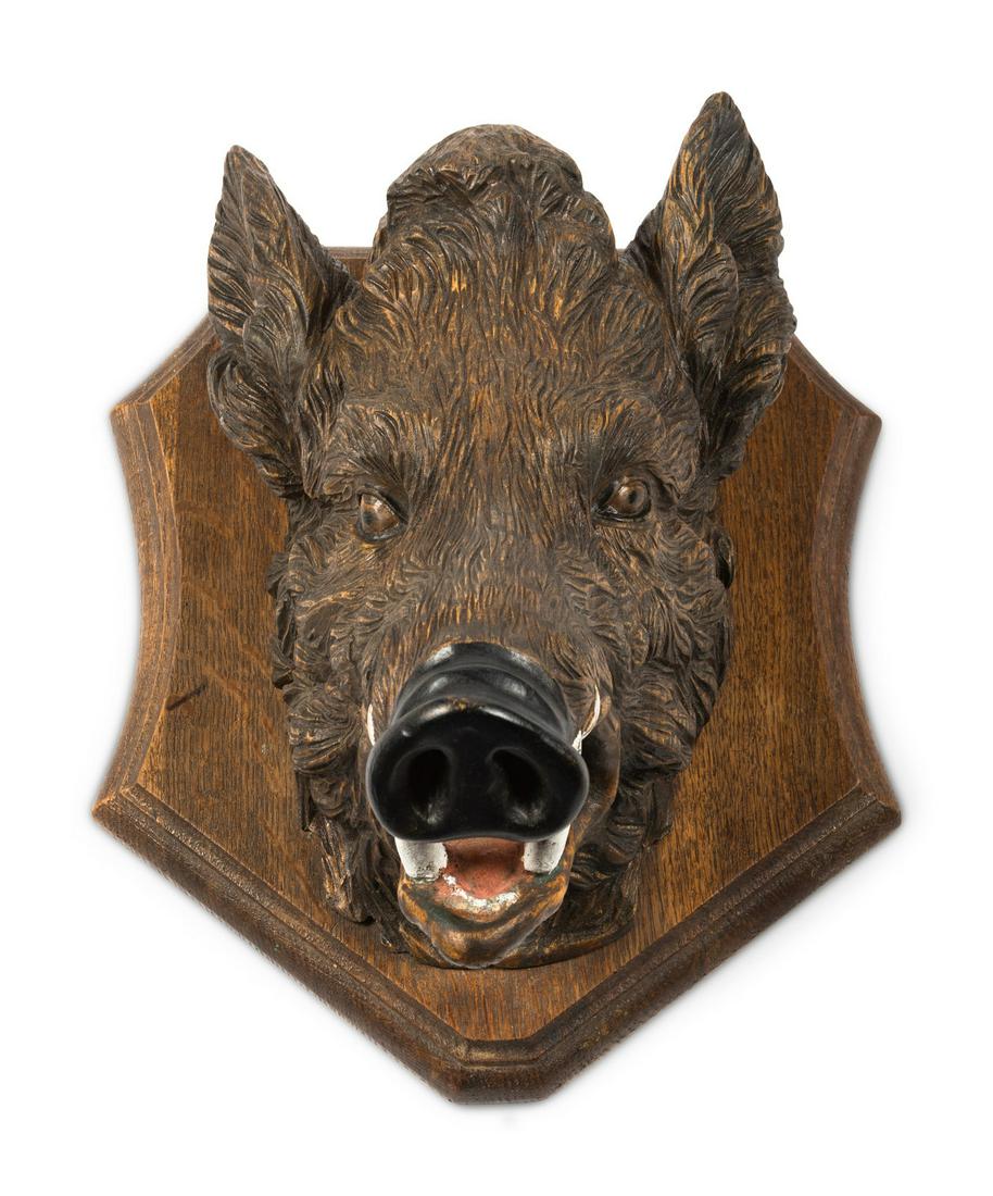 A Black Forest Carved Boar Head Mount (1 of 2)