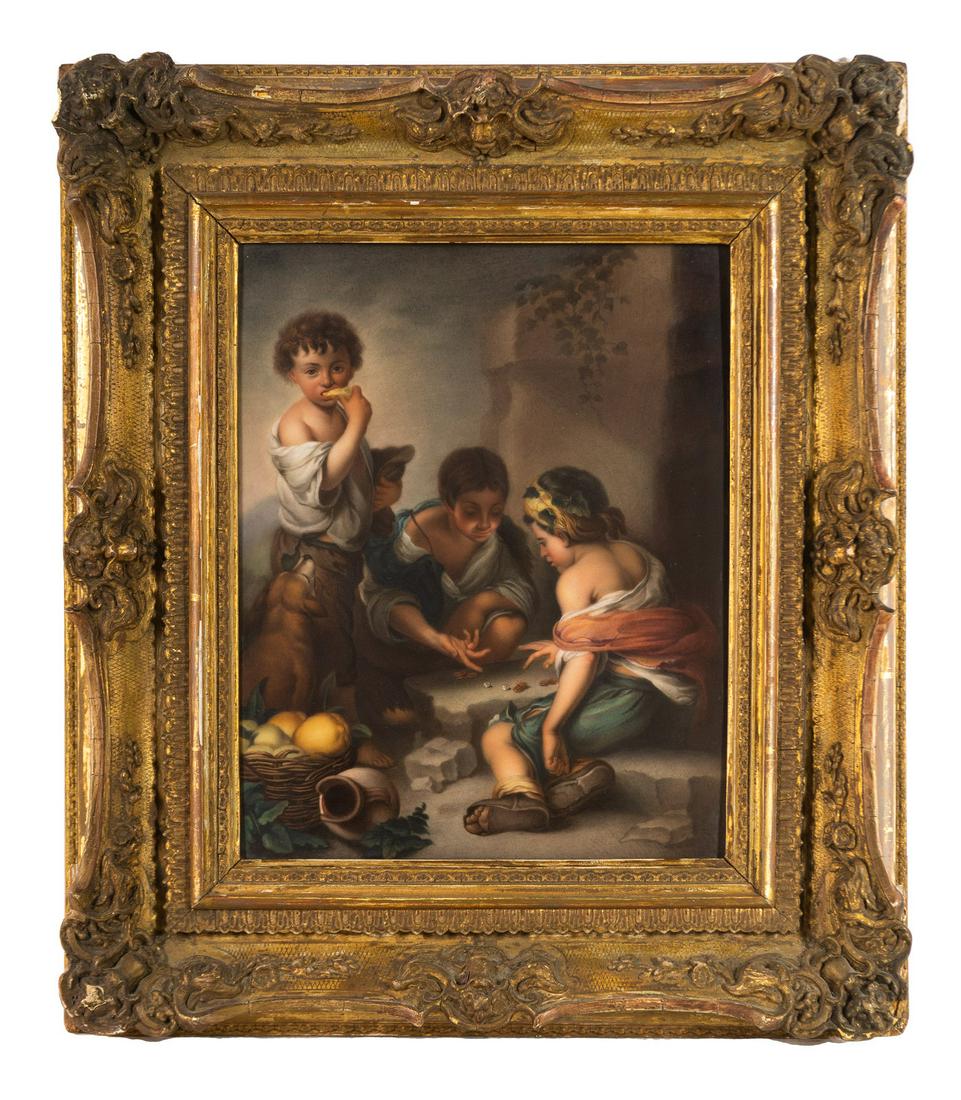 A Berlin (K.P.M.) Porcelain Plaque Depicting Three Boys Playing Dice After Bartolome Esteban Murillo (1 of 4)
