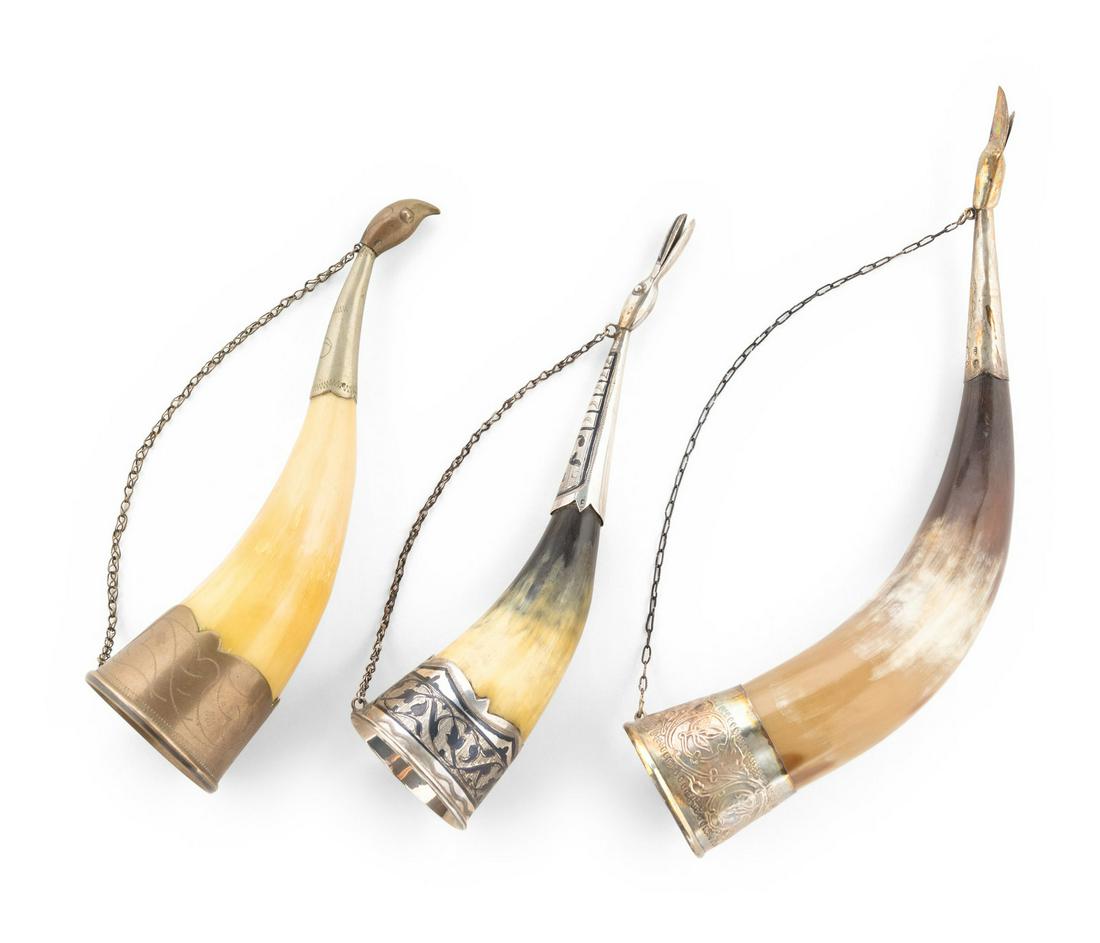 Three Russian Silver Mounted Drinking Horns (1 of 4)