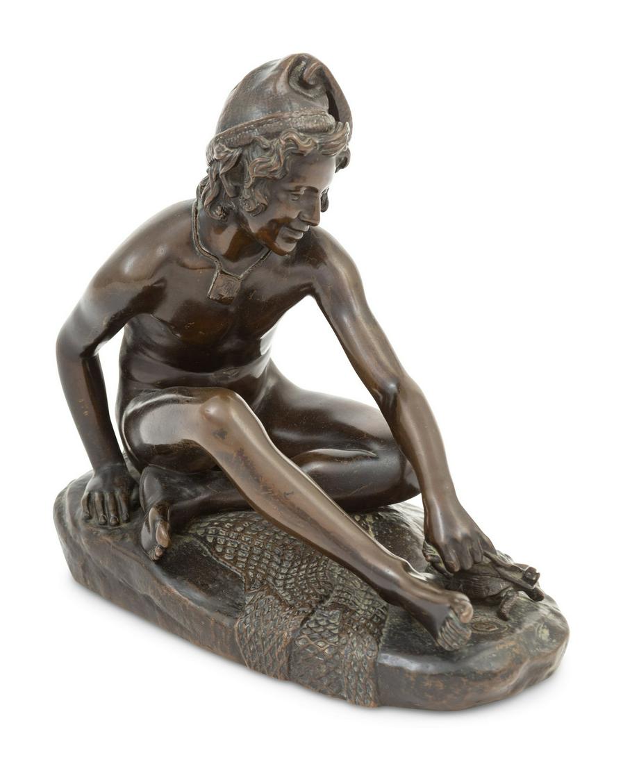 François Rude (French, 1784-1855): François Rude (French, 1784-1855) Pêcheur Napolitain bronze stamped with A. Collas seal on base Height 9 1/2 x width 10 inches. This lot is located in Chicago. Property from a Chicago Area C