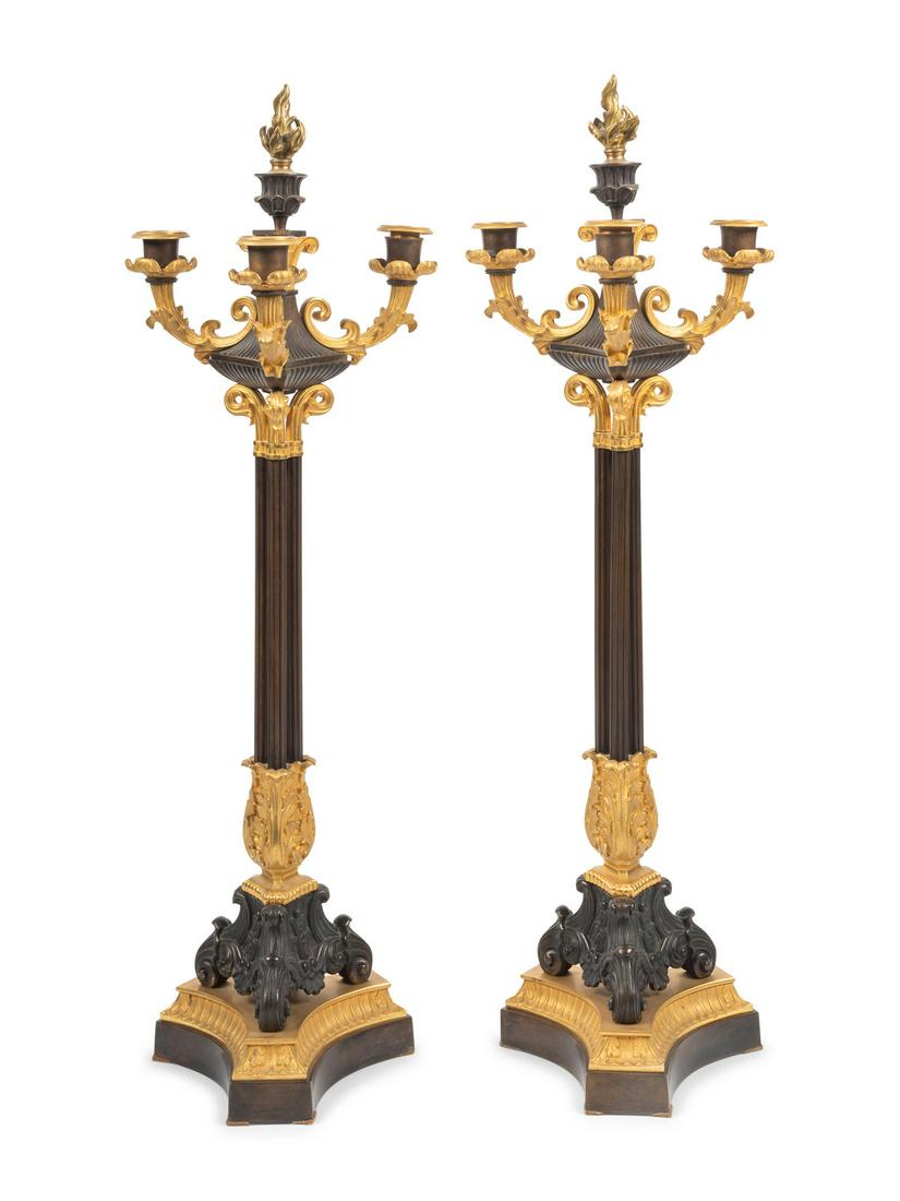 A Pair of Louis Philippe Style Gilt and Patinated Bronze Three-Light Candelabra (1 of 3)