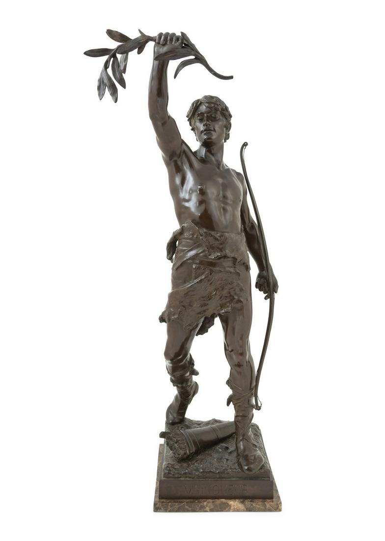 Eugene Marioton (French, 1857-1933): Eugene Marioton (French, 1857-1933) Cast by Siot-Decauville, Paris The Victor bronze signed E. Marioton, stamped D748 and with foundry mark to base Height 37 inches. This lot is located in Chicago.