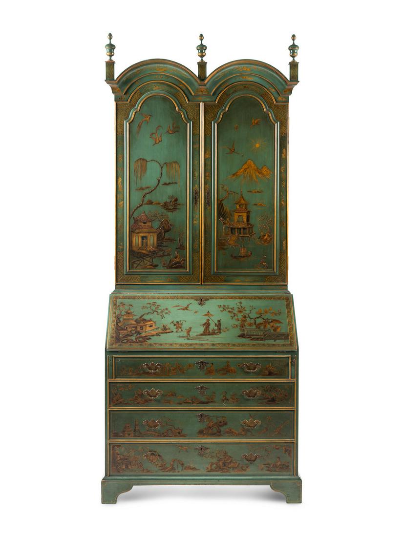 A George II Style Green and Gilt-Japanned Bureau Cabinet (1 of 5)