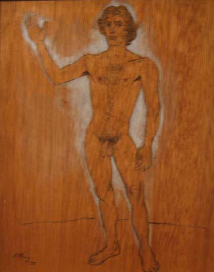EMLEN ETTING (american 1905-1993) MALE NUDE signe: EMLEN ETTING (american 1905-1993) MALE NUDE signed, oil on panel with pencil 13 1/2 x 11 1/4 in.