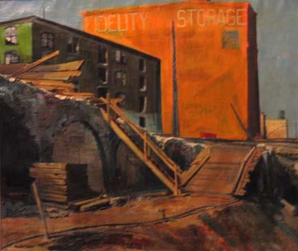 CHARLES TAYLOR (american b 1910) DEMOLITION- CHIN: CHARLES TAYLOR (american b 1910) DEMOLITION- CHINESE WALL" Signed; also signed and titled on stretcher, oil on canvas 29 x 35 3/4 in."