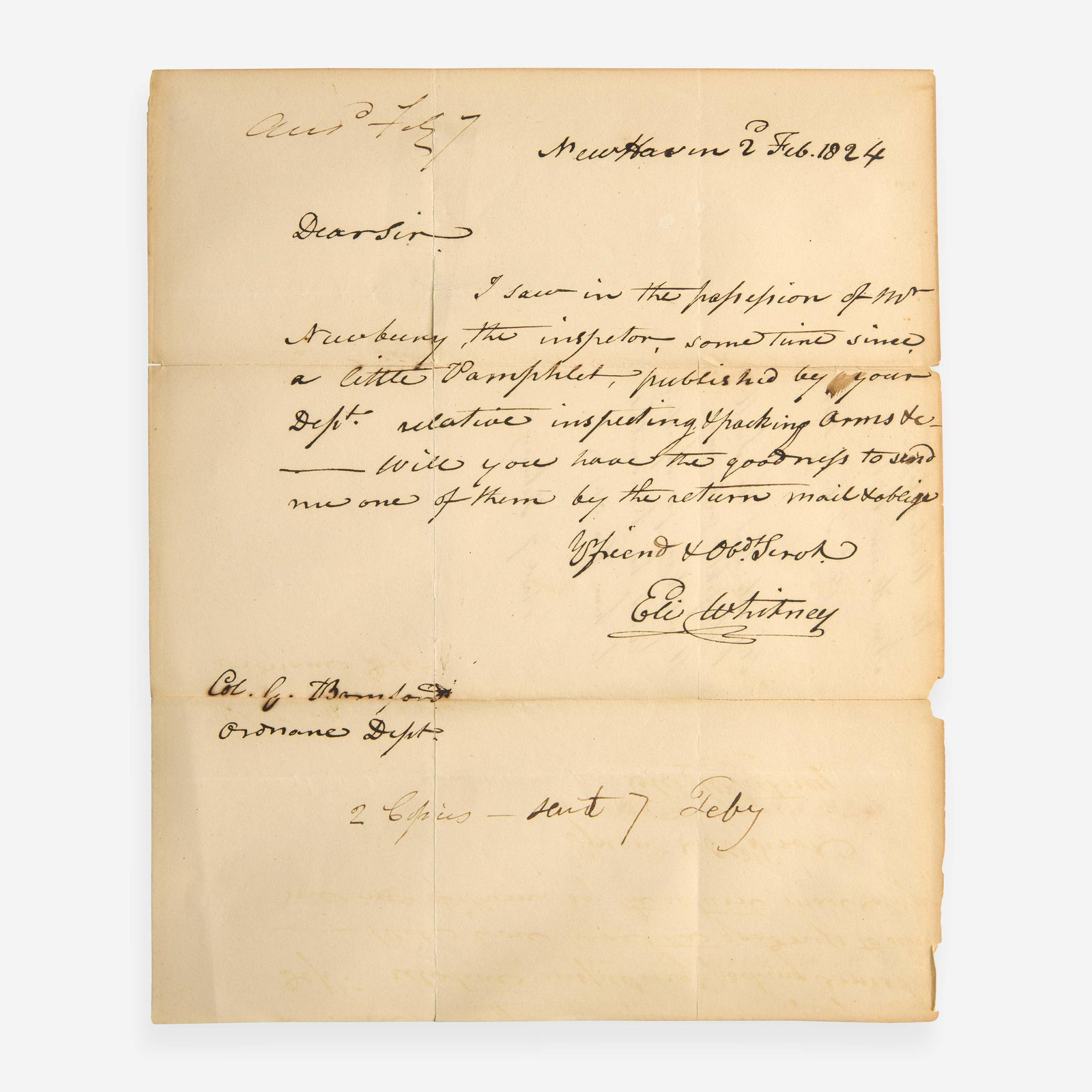 [Americana] Whitney, Eli Autograph Letter, signed (1 of 2)