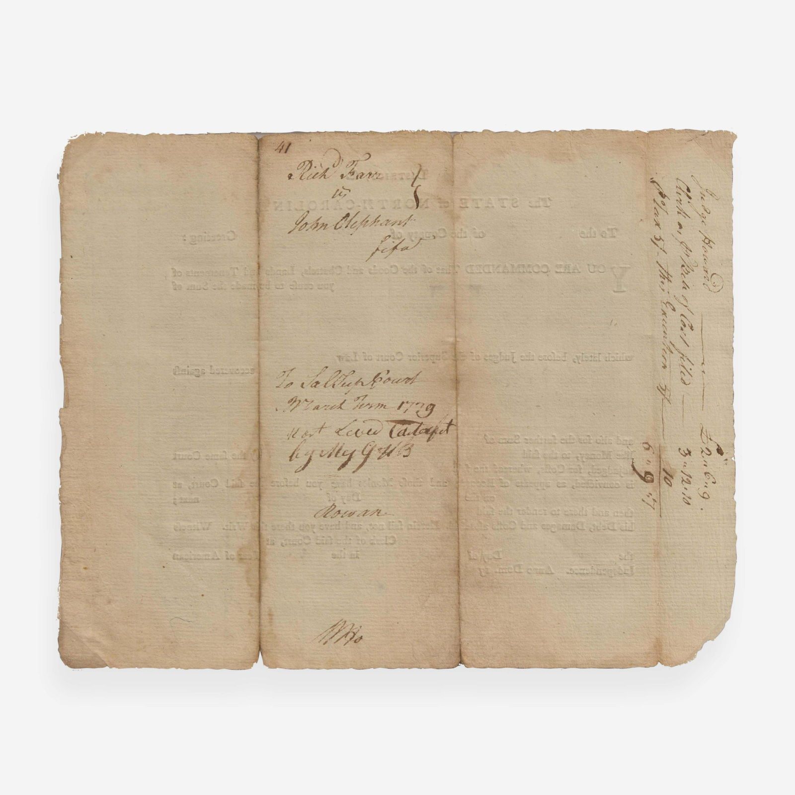 [Declaration of Independence] [North Carolina] Hooper, William Partially-Printed Document, initialed (1 of 4)