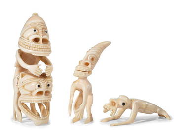 Impressive Alaskan Carved Ivory Walrus Tusk With Eskimo