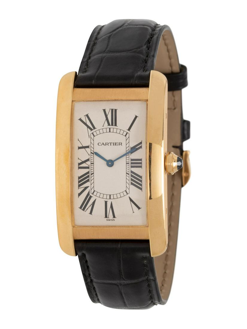 CARTIER, REF. 1735/1 18K YELLOW GOLD 'TANK AMERICAINE' WATCH (1 of 4)