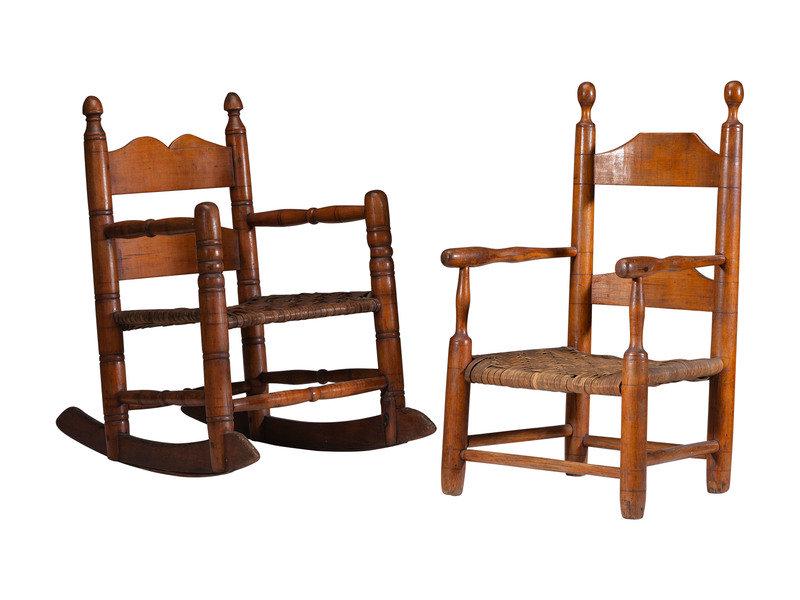 A Child's Rocking Chair and Armchair: A Child's Rocking Chair and Armchair Late 19th Century Height of larger 21 1/2 inches. This lot is located in Cincinnati. Property from a Private Collection, Cincinnati, Ohio C