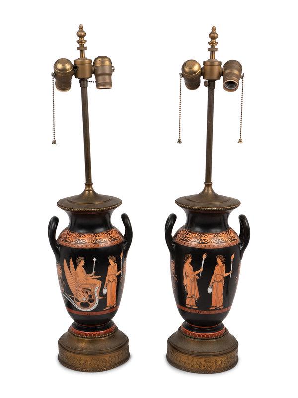A Pair of Graeco-Roman Style Pottery Urns Mounted as Lamps (1 of 5)