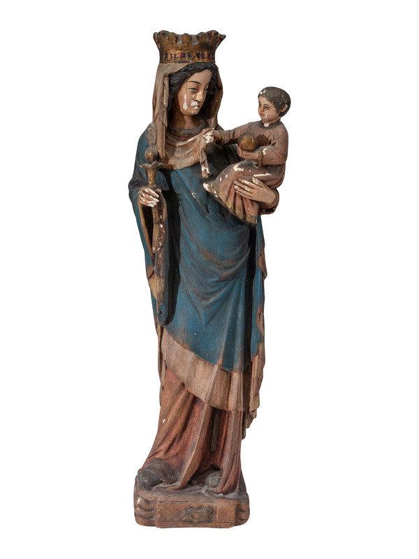 A Continental Paint Decorated Chalkware Santos Figure of the Madonna and Child (1 of 6)