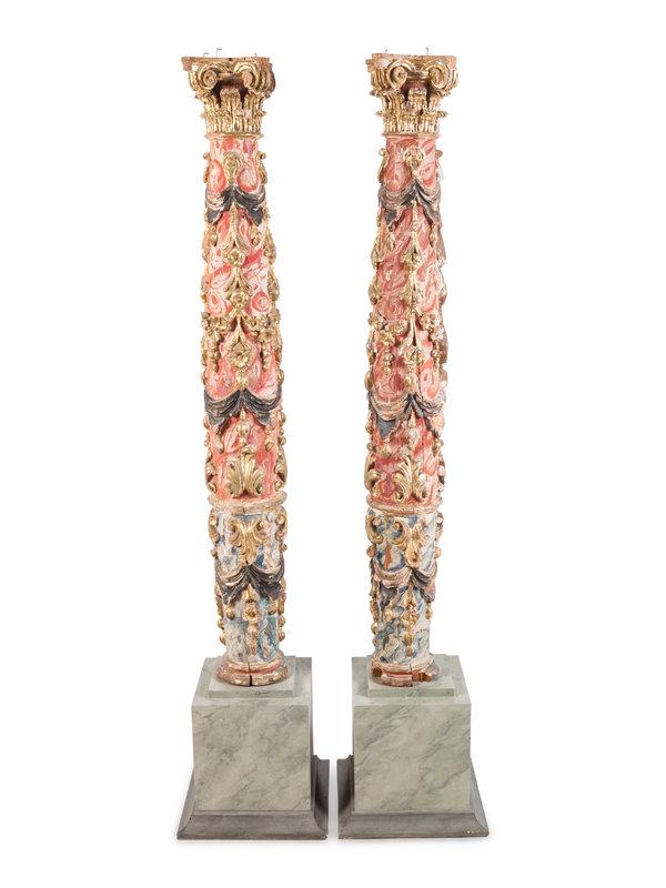 A Pair of Spanish Painted and Parcel Gilt Solomonic Columns (1 of 7)
