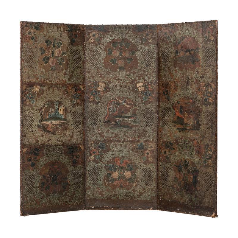A Three-Panel Painted Leather Floor Screen (1 of 4)