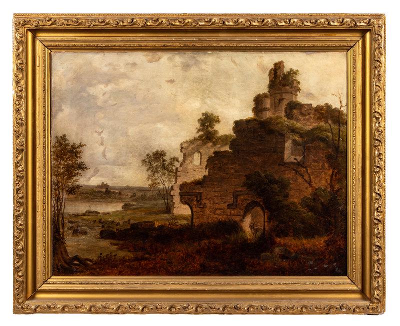 Continental School 19th Century Ruins in a Landscape: Continental School 19th Century Ruins in a Landscape oil on canvas 21 1/2 x 28 1/2 inches. This lot is located in Chicago. Property from a Private Collector, Chicago, Illinois Siz