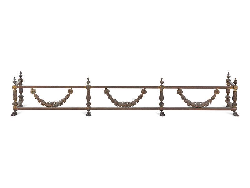 A Pair of Continental Brass and Iron Andirons and Fender (1 of 6)