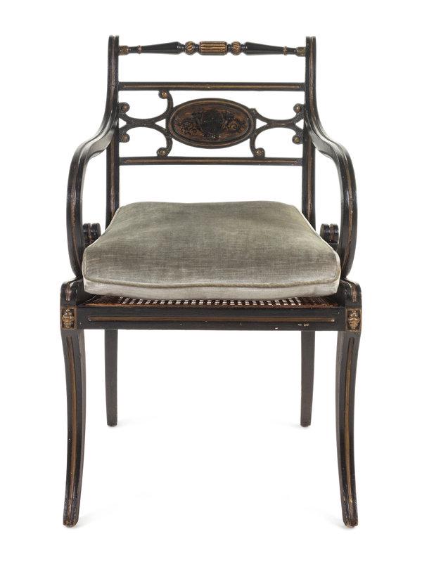 A Regency Painted and Parcel-Gilt Cane Seat Armchair (1 of 4)
