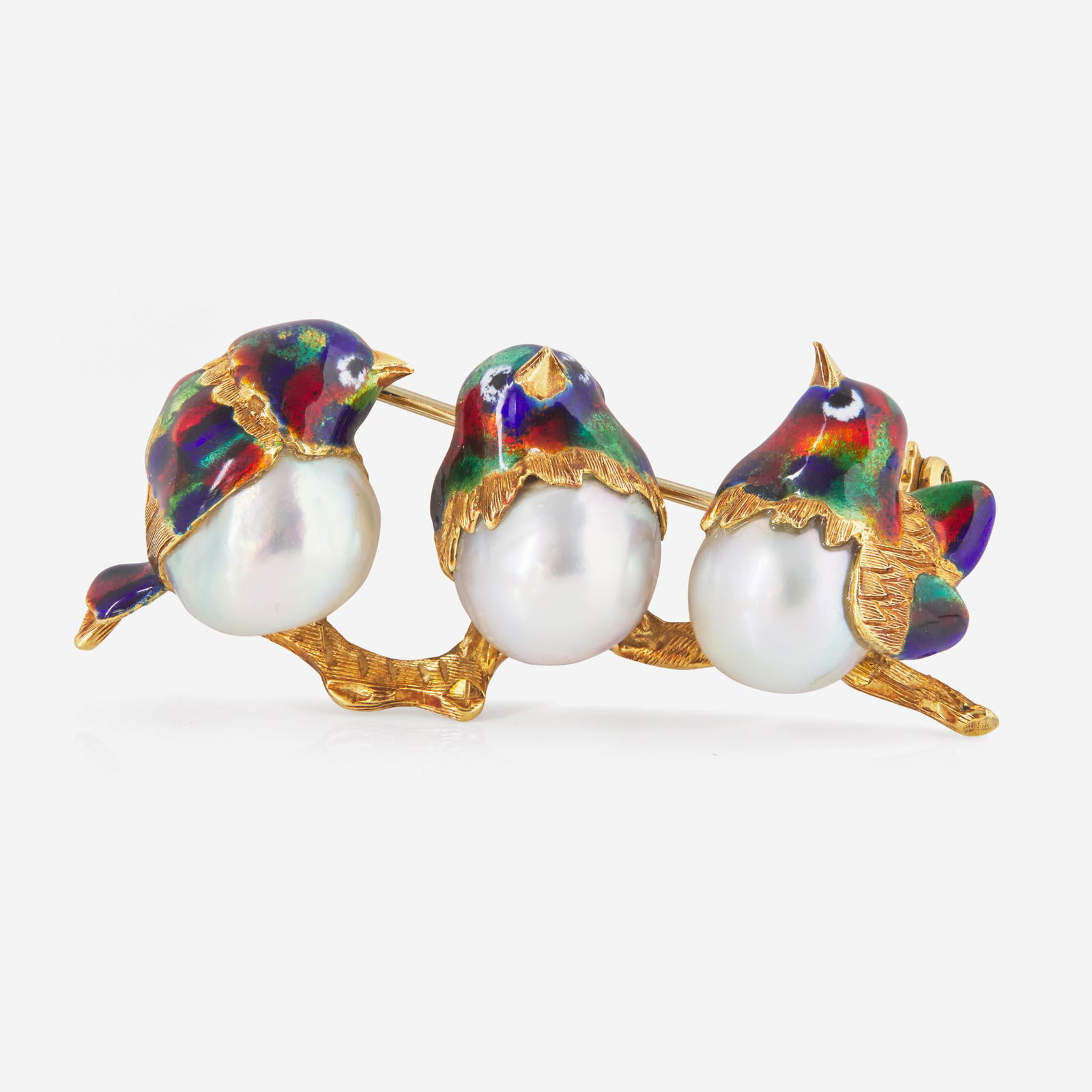 An 18K Yellow Gold, Pearl, and Enamel Brooch (1 of 3)