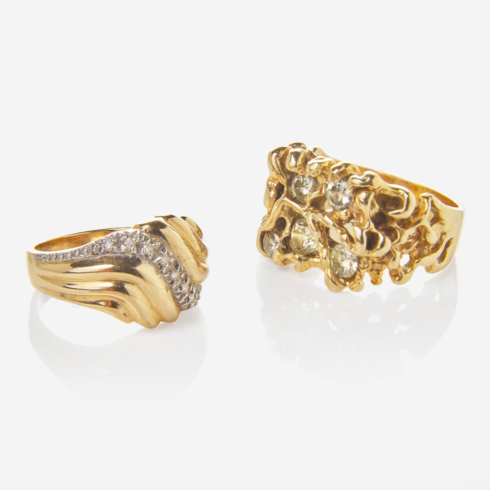 Two 14K Yellow Gold and Diamond Rings (1 of 4)