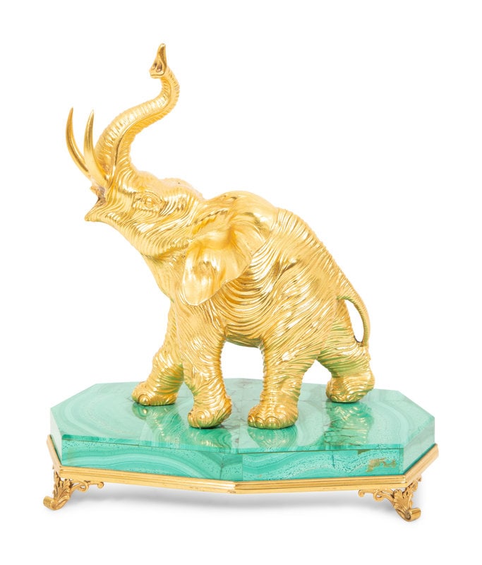 A Silver-Gilt and Malachite Elephant Table Ornament (1 of 4)