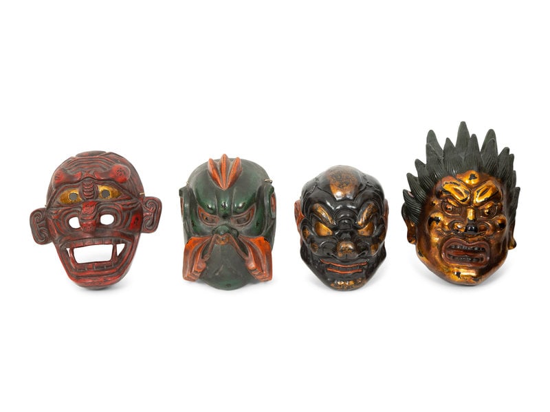 A Group of Four Japanese Lacquer Masks (1 of 4)