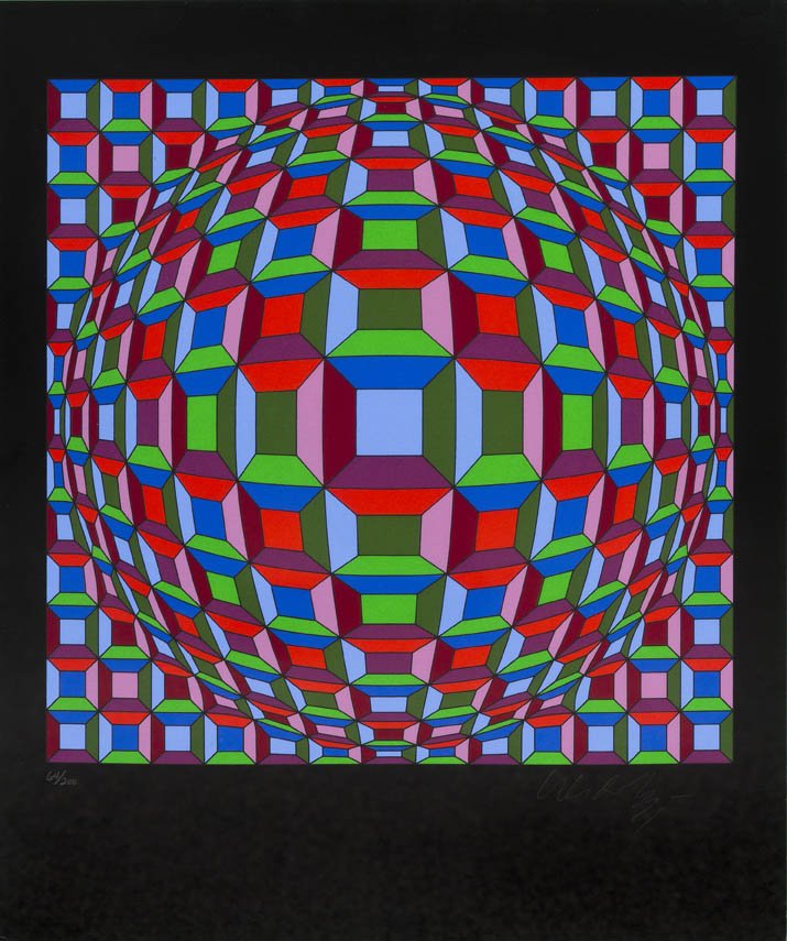 Victor Vasarely, (French/Hungarian, 1906-1997), U: Victor Vasarely (French/Hungarian, 1906-1997) Untitled lithograph edition 64/200, signed Vasarely (lower right) 10 x 10 inches. Property from the Collection of Susan E. Bley, Highland