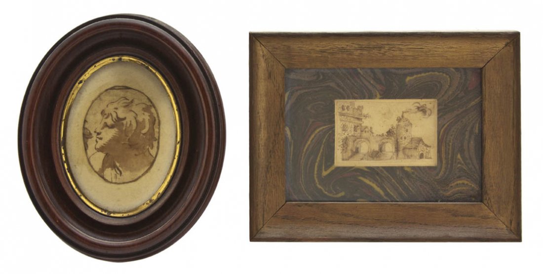 Continental School, (19th century), Architectural: Continental School (19th century) Architectural Study and Profile Study (a pair of works) ink on paper First 1 3/4 x 2 7/8 inches.