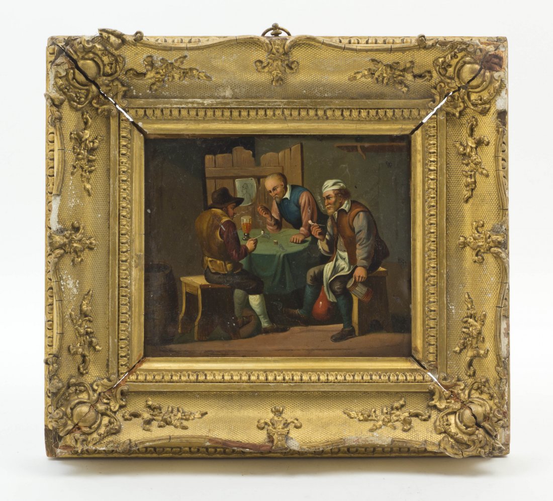 Continental School, (19th century), Three Men in : Continental School (19th century) Three Men in a Tavern oil on panel 7 x 8 inches. Property from the Estate of Helen Mouzakeotis, Winnetka, Illinois