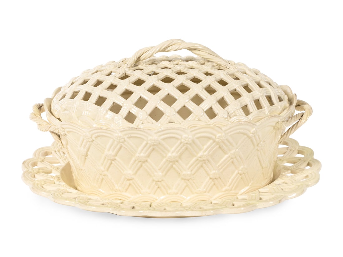 An English Creamware Covered Basket and Underplate (1 of 3)