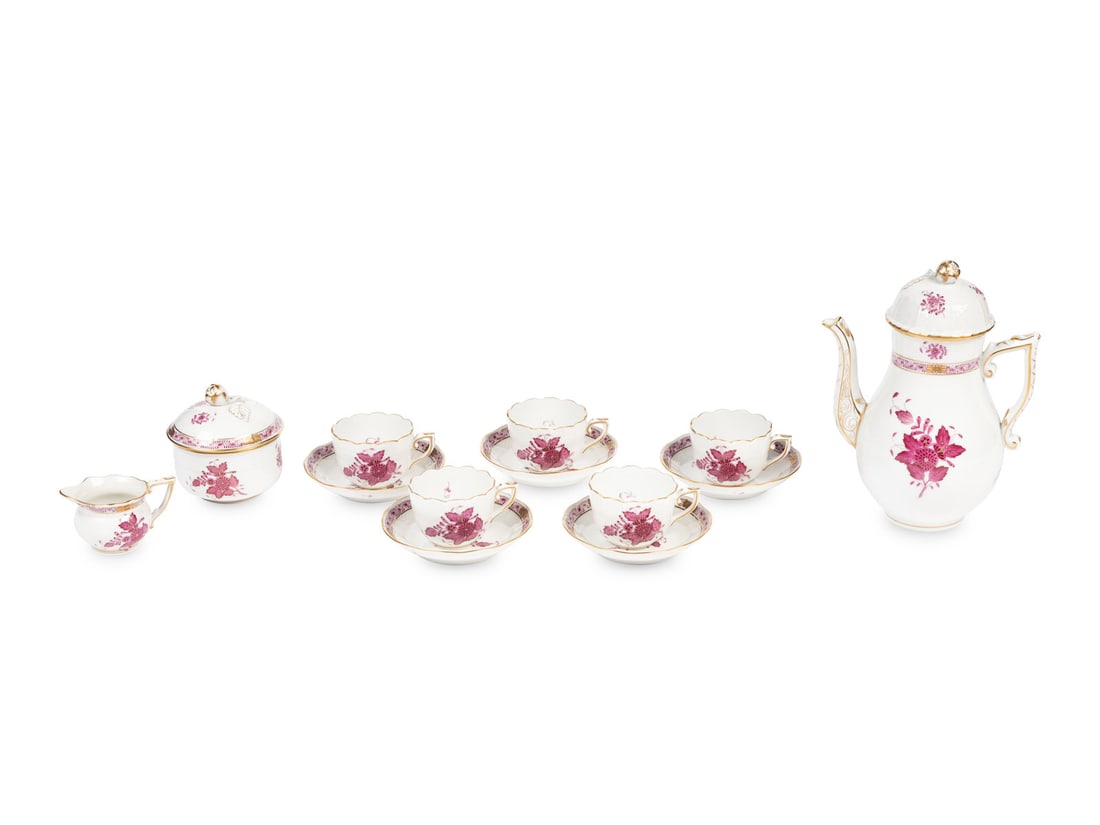 A Herend Chinese Bouquet Raspberry Porcelain Espresso Service (1 of 6)