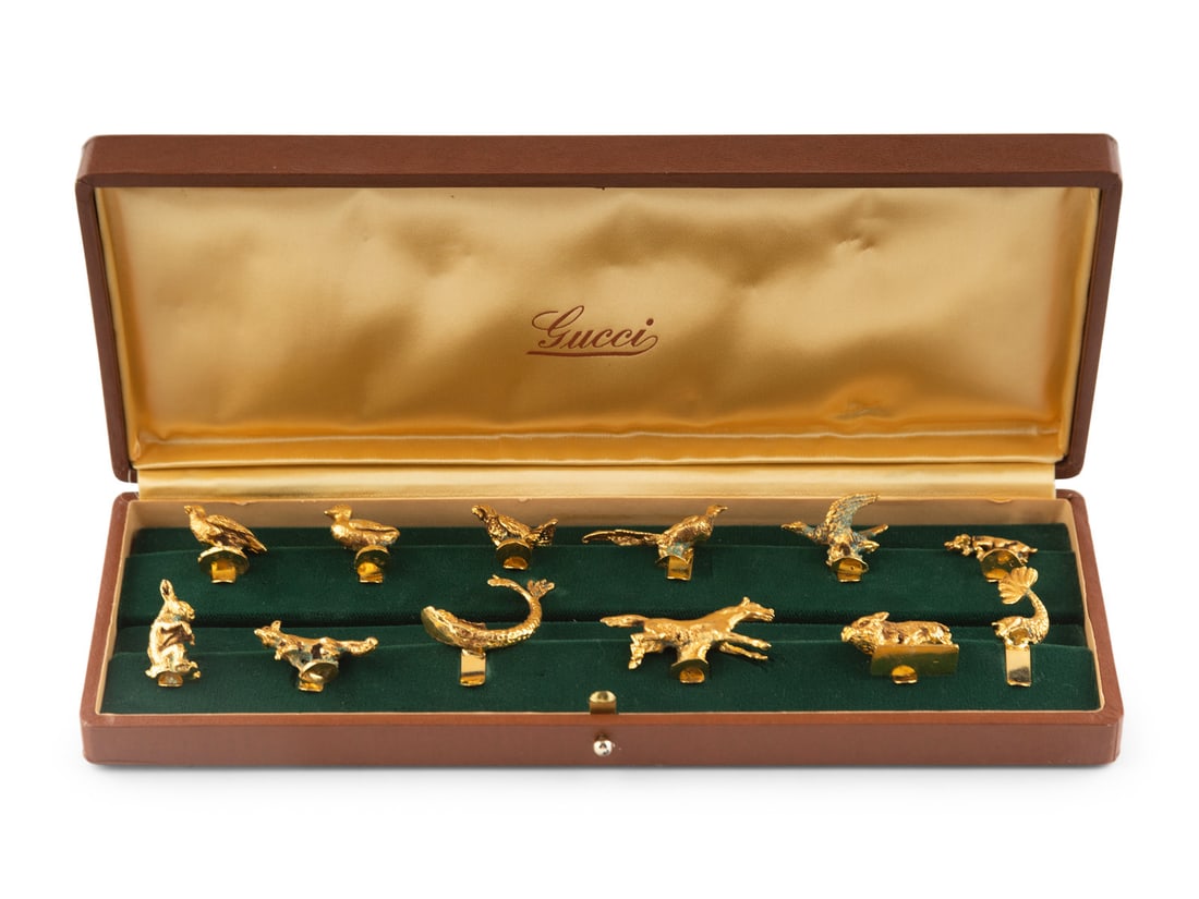 A Cased Set of Twelve Animal Stemware Charms Retailed by Gucci (1 of 3)